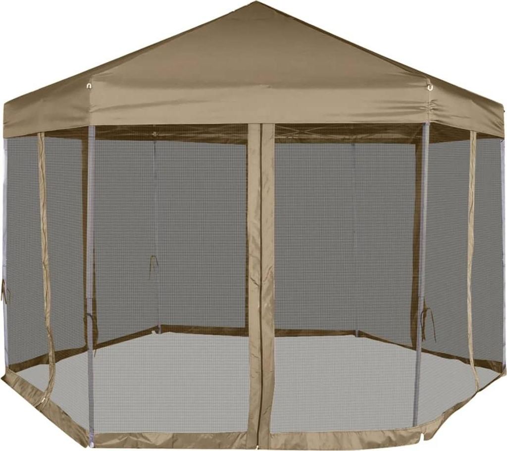 vidaXL Faltpavillon mit Seitenwänden Sechseckig 3,6x3,1m Taupe 220g/m²
