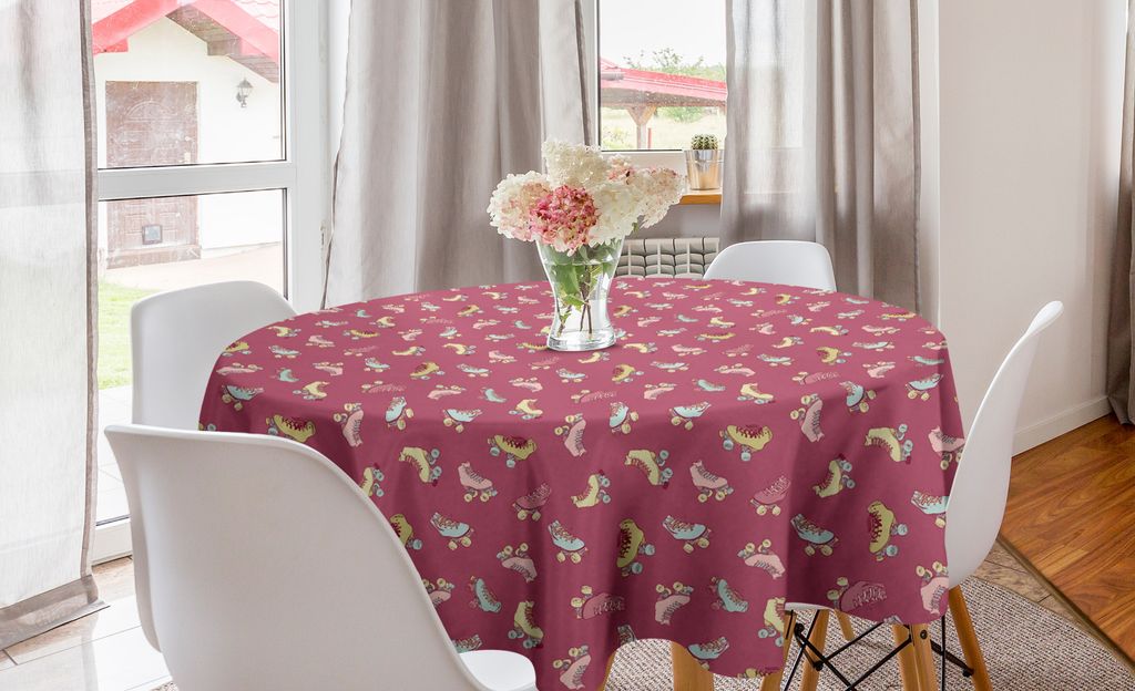 ABAKUHAUS Hobby Runde Tischdecke, Retro Style Fun Aktivitäten, Kreis Tischdecke Abdeckung für Esszimmer Küche Dekoration, 150 cm, Getrocknete Ro...
