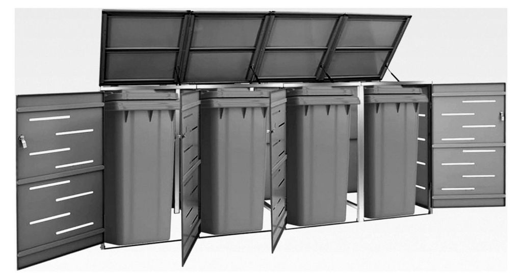 Mülltonnenbox Anthrazit - Verzinkter Stahl & Edelstahl, 276,5 x 77,5 x 112,5 cm, für sichere und ordentliche Müllentsorgung