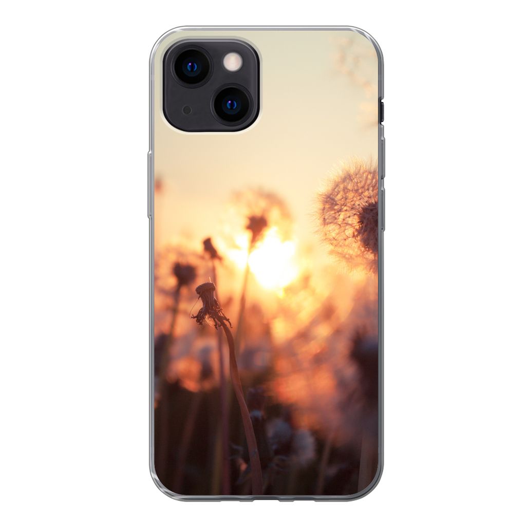 MuchoWow Handyhülle Schutzhülle Hülle für iPhone 13 mini Löwenzahn - Sonnenuntergang - Frühling Silikon Softcase Handy Hülle - Softcase