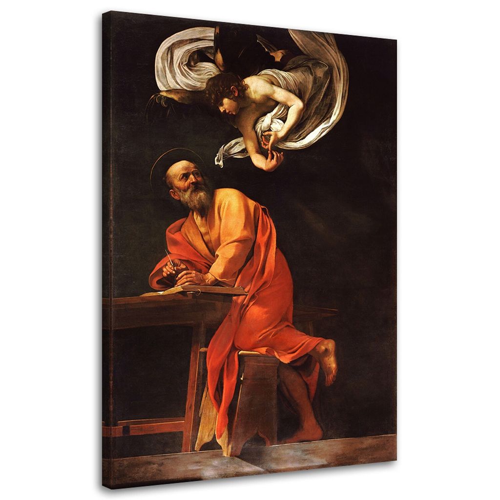 Leinwandbild der heilige matthäus und der engel - caravaggio-reproduktion 40x60 cm Feeby farbe wandbild bereit zum aufhängen