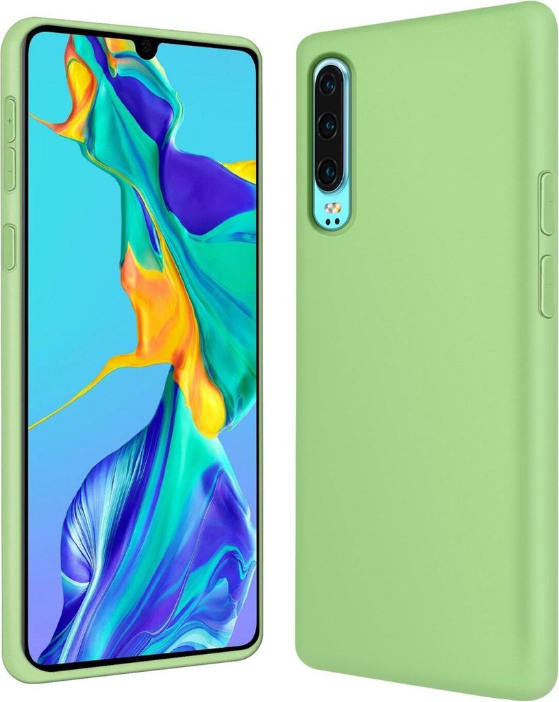 Conie TPU Schutzhülle für Huawei P30 Tasche Case Cover Bumper Silikon Mikrofaser Inlay Hülle in Grün matt