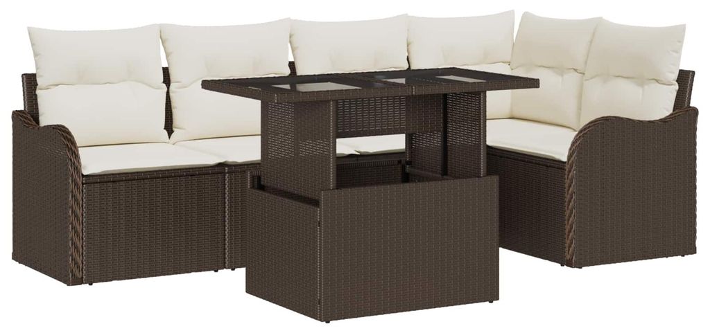vidaXL Gartensofa-set mit Kissen mit Kissen 6 pcs Braun Poly Rattan
