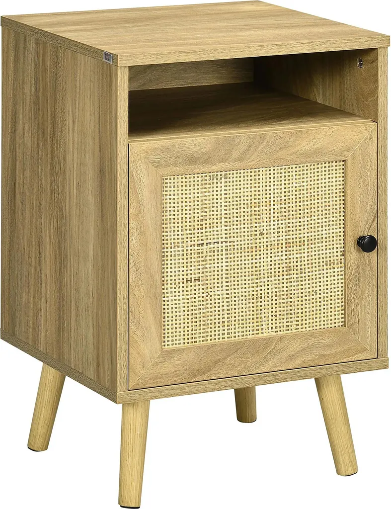 Table de chevet en pin et rotin naturel Boho - Louison 60 cm