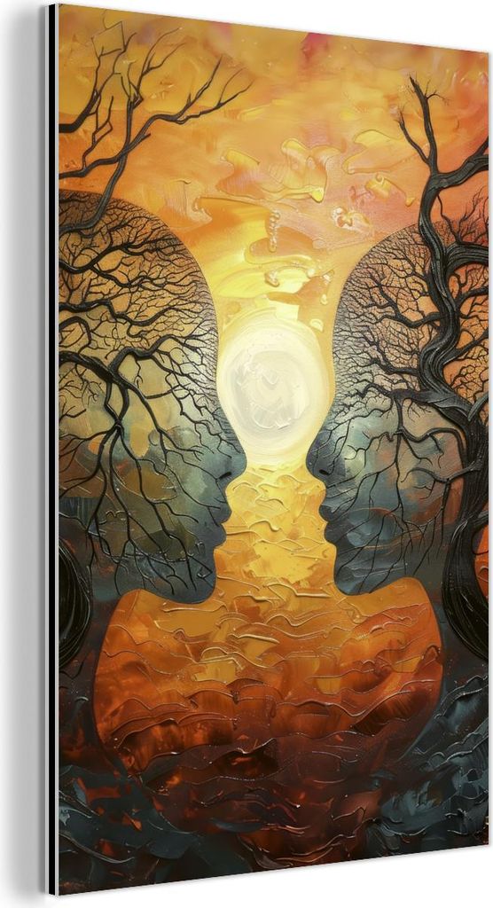 MuchoWow Wanddekoration Metall Metallbild Wandkunst 100x150 cm Bäume - Gesichter - Sonne - Kunst MuchoWow Aluminium Gemälde - Bild