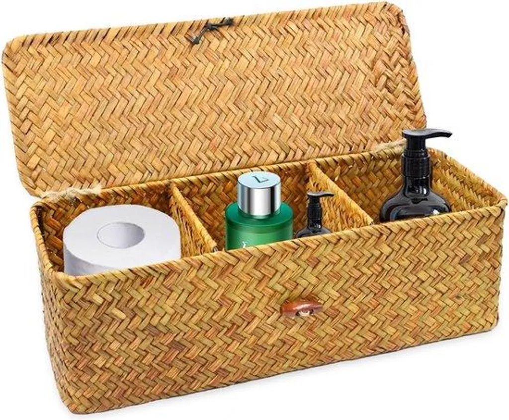 Meuble de rangement en rotin rectangulaire avec paniers de stockage