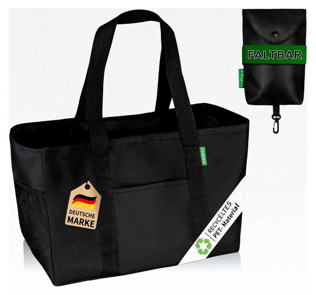 Große faltbare Einkaufstasche mit zusätzlicher Tasche zum kompakten Verstauen | Einkaufskorb aus recyceltem Material | wasserabweisend und stabil...