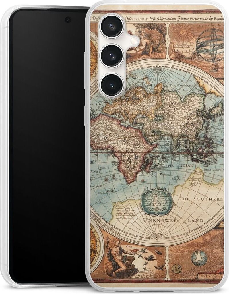 DeinDesign Slim Hülle für Samsung Galaxy S23 FE Silikon Case Ultra Dünn Handyhülle Landkarte Vintage Weltkarte