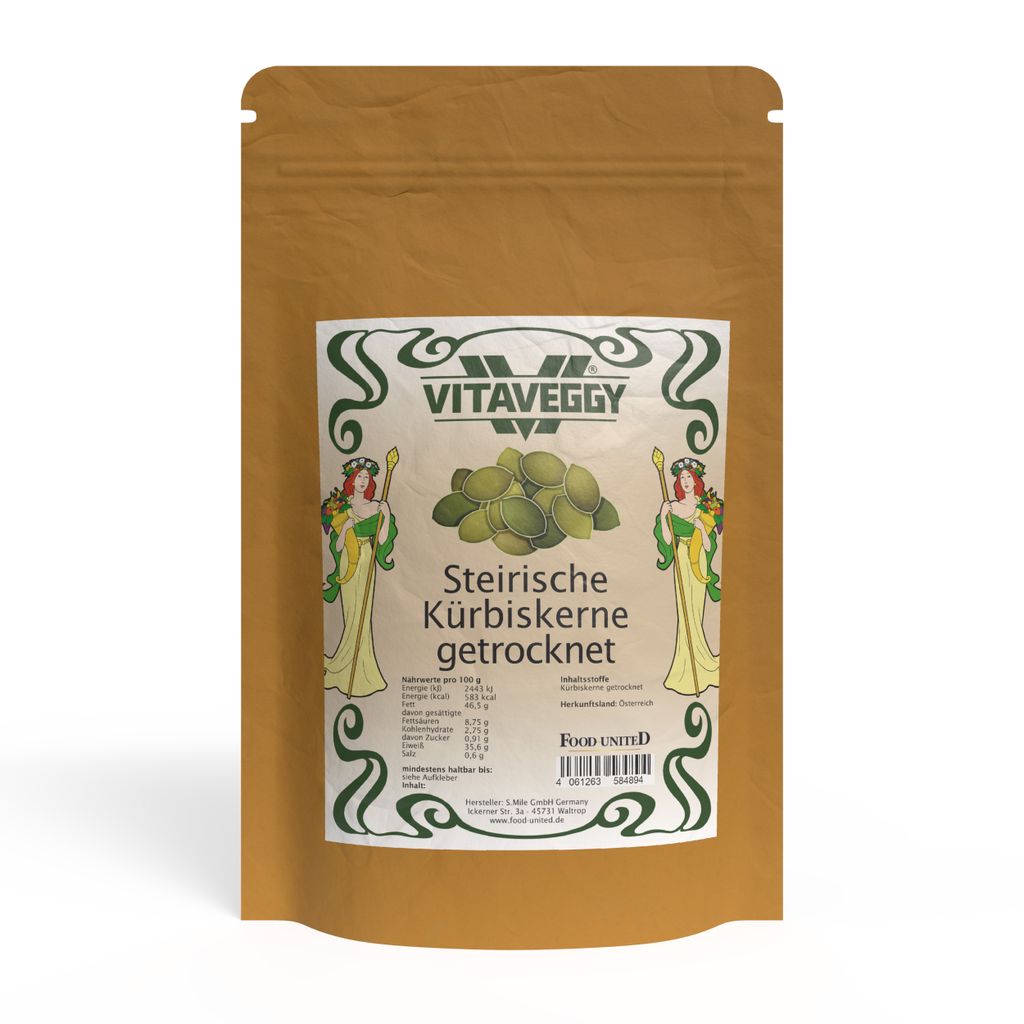 VITAVEGGY grüne STEIERMARK-KÜRBISKERNE 1000g ohne Schale von Food-United - aus Österreich – vom steirischen Ölkürbis für steirisches Kürbi...