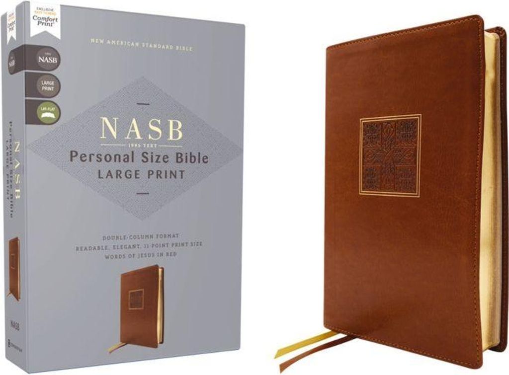 NASB, Personal Size Bible, Large Print, Leathersoft, Brown, Red Letter, 1995 Text, Comfort Print