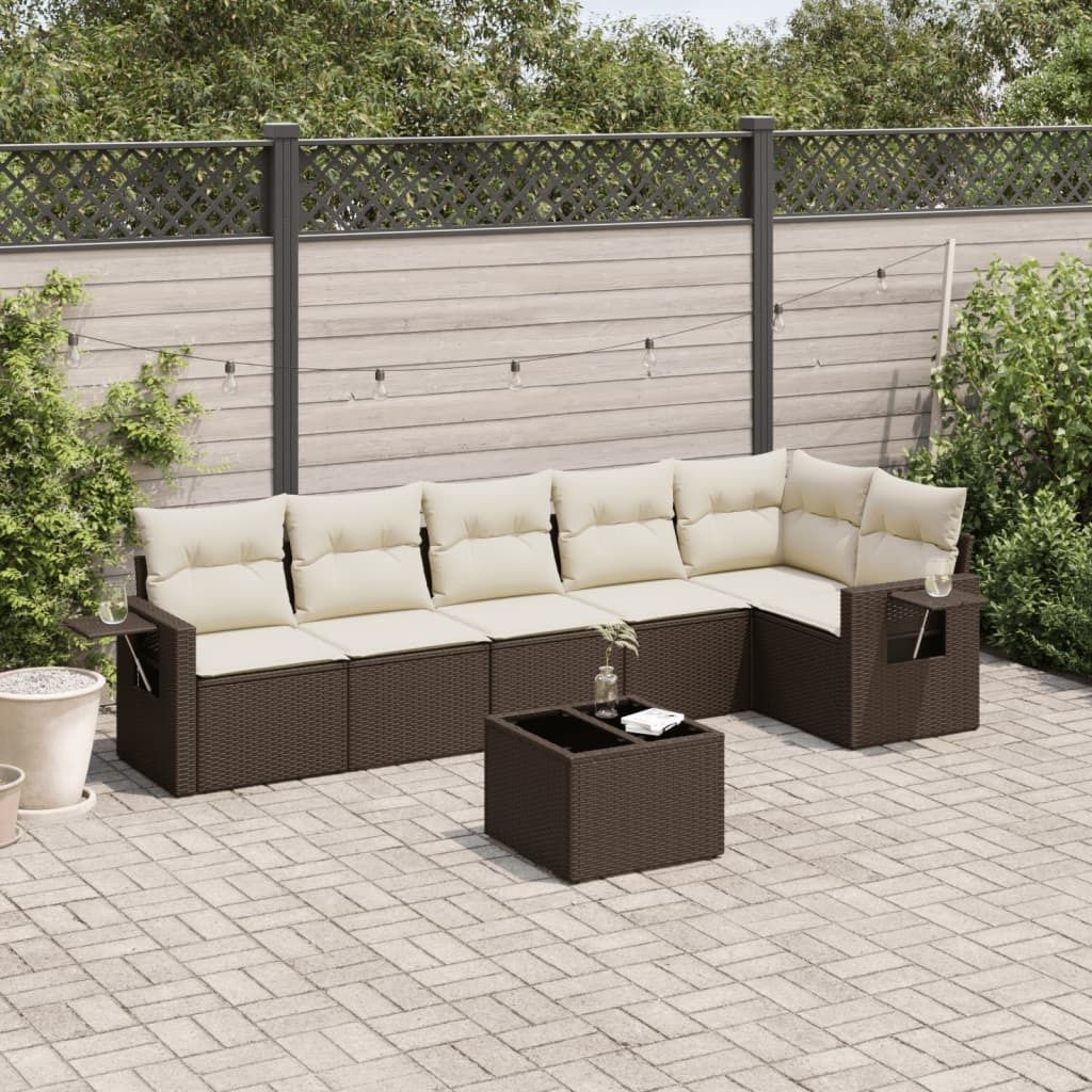 "Rabatt" 7-tlg. Garten-Sofagarnitur - mit sofa - mit Kissen Braun Poly Rattan - Lounge-Dining set CC10090