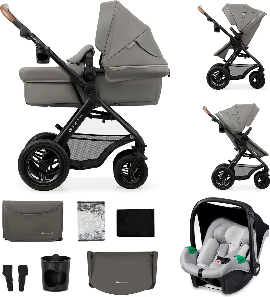 Kinderkraft MOOV 2 AIR Poussette 3 en 1 Roues Gonflables avec Siège Gris
