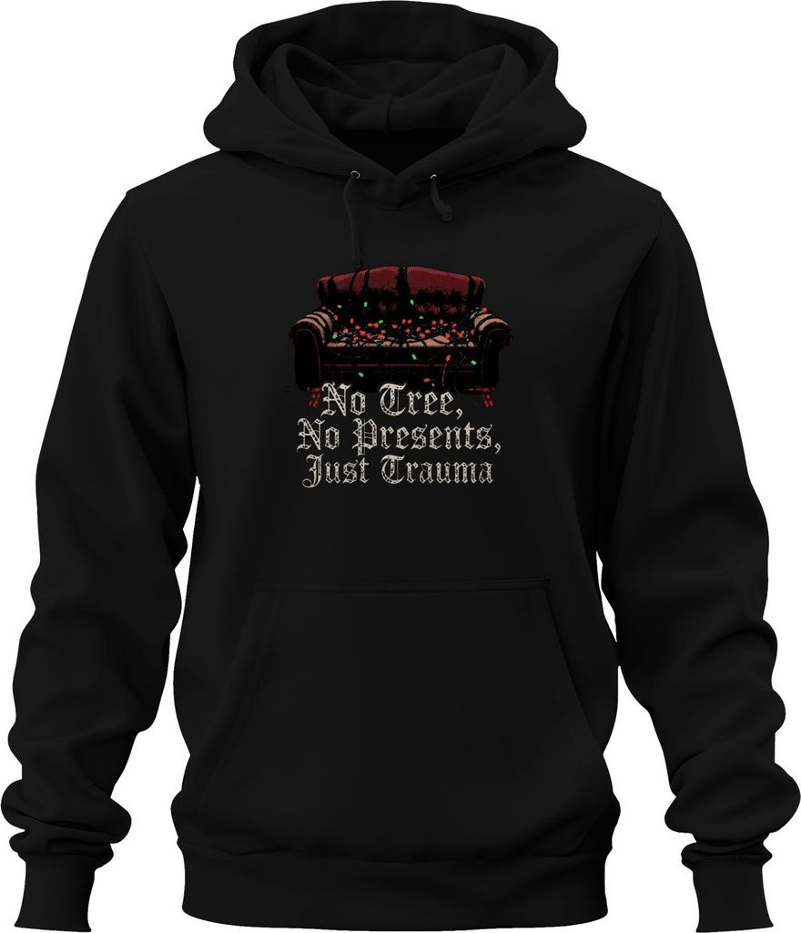 No Tree No Presents Just Trauma Weihnachten Sofa Lichterkette Uni Hoodie Kapuzenpullover, Schwarz, XXL