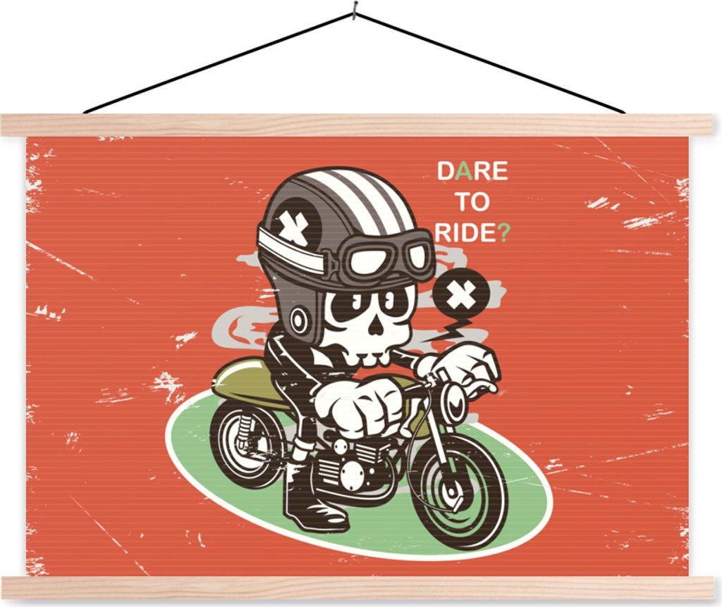 MuchoWow Textilposter Vintage - Totenkopf - Motor 60x40 cm mit holzfarbenen Rahmen - Bilder