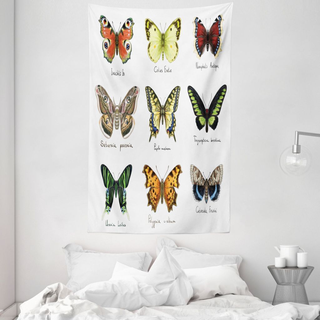 ABAKUHAUS Schmetterling Wandteppich und Tagesdecke, Frühling Bugs Muster aus Weiches Mikrofaser Stoff Waschbar ohne Verblassen Digitaldruck, 140 x...
