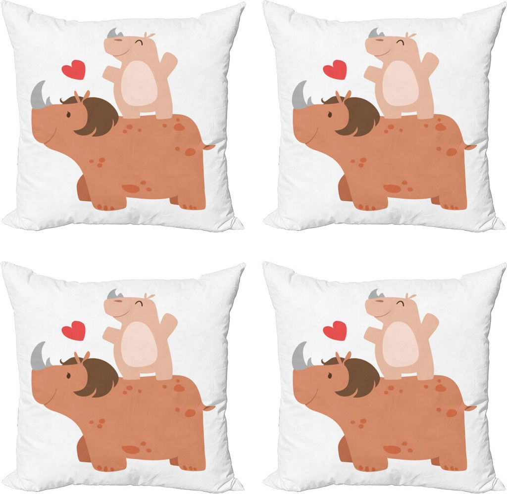 ABAKUHAUS Tier Kissenbezug Set (4 Stück), Mutter und Kalb mit Herz, Moderner Doppelseitiger Digitaldruck, 50 cm x 50 cm, Burnt Sienna und Pfirsich