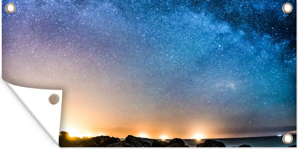 MuchoWow 160x80 cm Outdoor-Poster Gartendeko Sichtschutz Garten Poster für den Garten Galaxie - Universum - Sonne - Jungen - Mädchen - Kinder