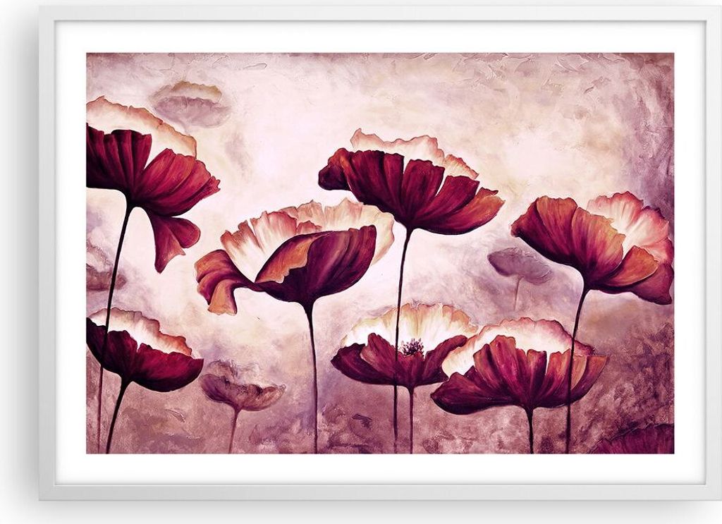 Gerahmtes Poster - Weißer Rahmen - Mohn Blume Wiese - 70x50 cm - Wand Bild - Wanddeko - Wandbilder - Kunstposter - Wandposter - Bilderrahmen - Bil...