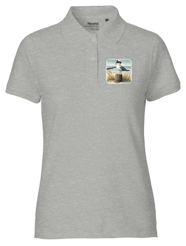 Huuraa Damen Polo Shirt Käpitän Möwe Strand Küste L Sport Grey Bio Baumwolle Fairtrade Poloshirt Geschenkidee