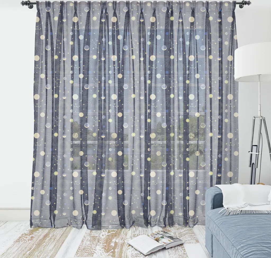 ABAKUHAUS Arazzo Notte stellata, illustrazione in stile retrò con elementi cosmici, tessuto satinato setoso per soggiorno e camera da letto, 220 cm x 274 cm, Indigo Brown