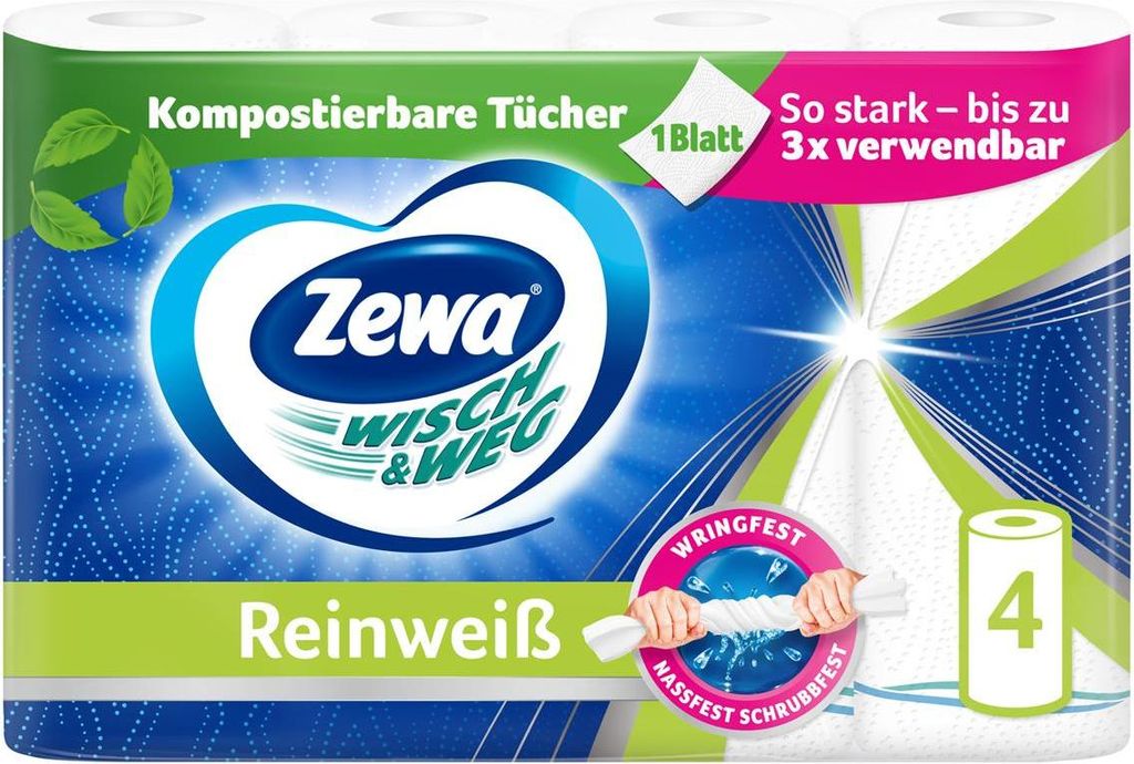 The image shows the packaging of Zewa Wisch & Weg kitchen rolls.