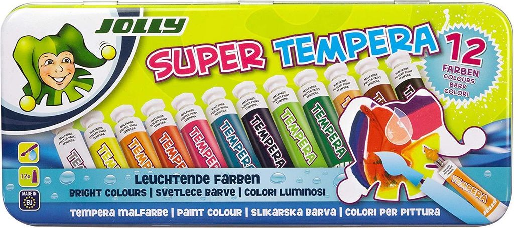 Jolly Farben Set Super Tempera 7,5 ml 12 Farben Kinderfarbe Produktbild 