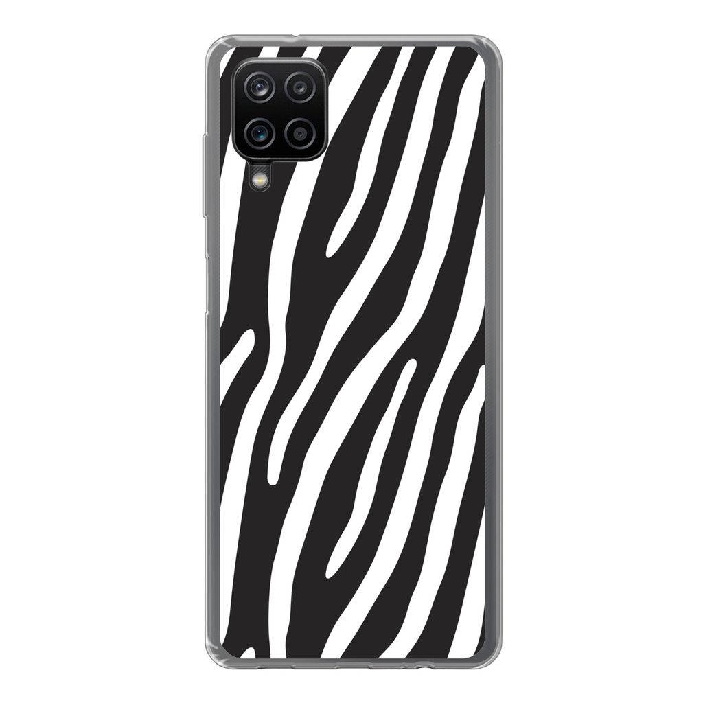 MuchoWow Handyhülle Schutzhülle Hülle für Samsung Galaxy A12 Tiere - Zebradruck - Schwarz Silikon Softcase Handy Hülle - Bild