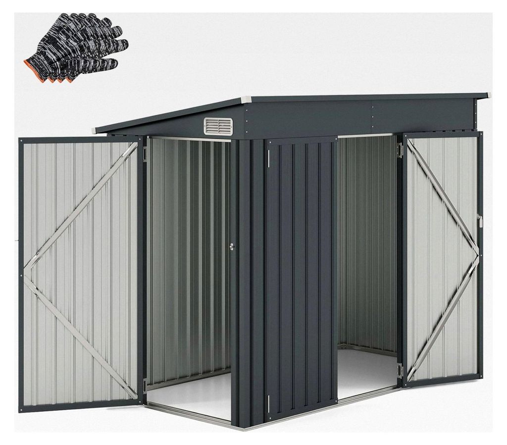 Metallgartenhaus, 235 x 117 x 185 cm, Gerätehaus mit Vordertür, Seitentür und Pultdach, abschließbarer Geräteschuppen, Gartenhütte, Gartensch...