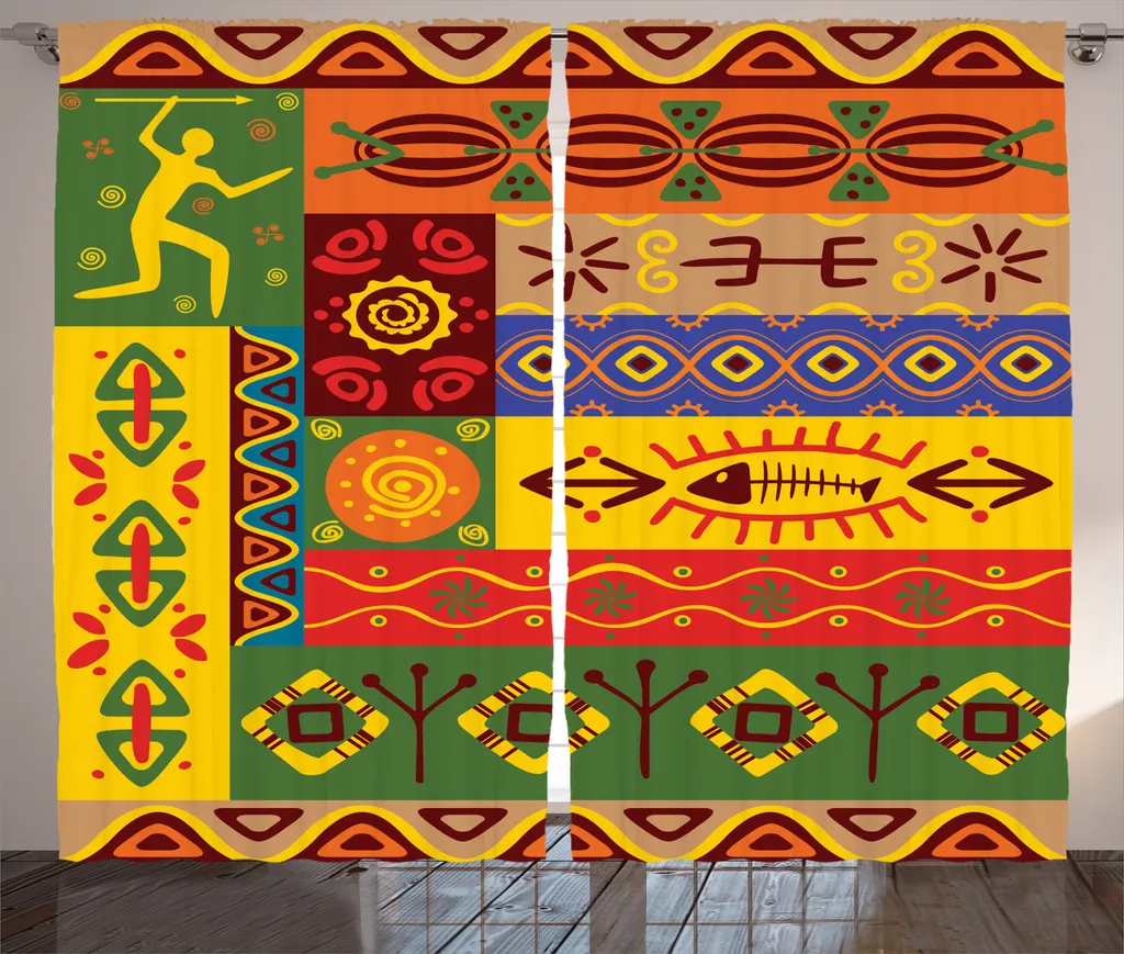 Grand Rideau de Salon Universel Motif Ethnique Abstrait Multicolore