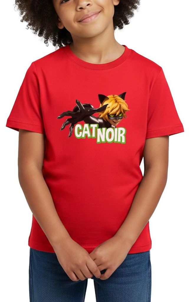 Spreadshirt Miraculous Cat Noir Adrien Kinder T-Shirt, 122/128 (7-8 Jahre), Rot