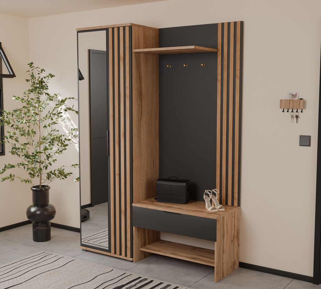 4ALLHOME Garderobenschrank KILO 140 cm mit Spiegel und Produktbild