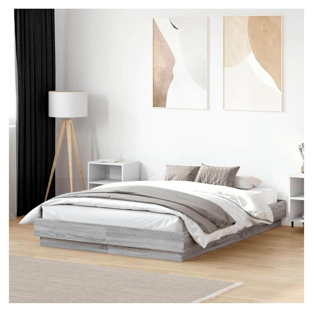 Bettgestell Grau Sonoma 135x190 cm aus Holzwerkstoff