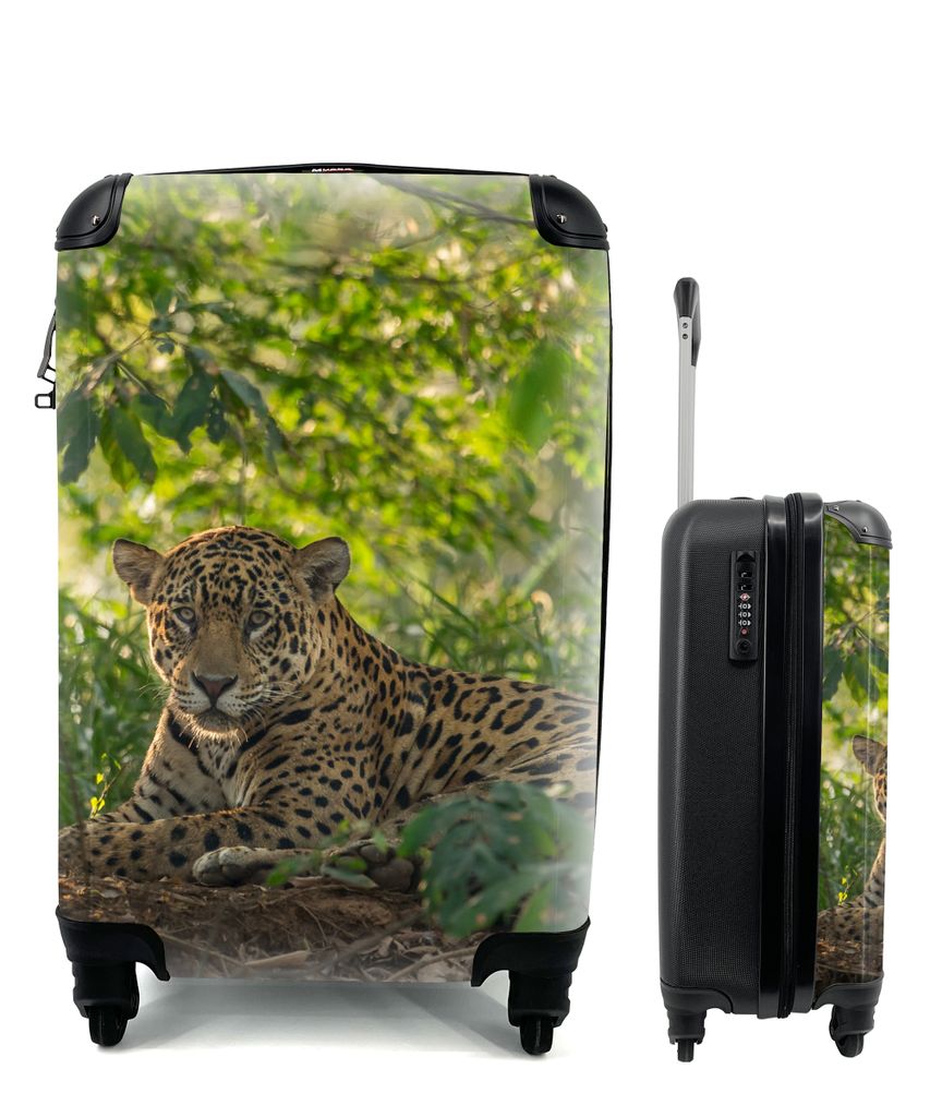 MuchoWow Koffer Handgepäck Trolley Rollkoffer Kleine Reisekoffer mit 4 Rollen - Jaguar im Dschungel - Cabin Size < 55x40x23 cm & 55x40x20 cm - F...