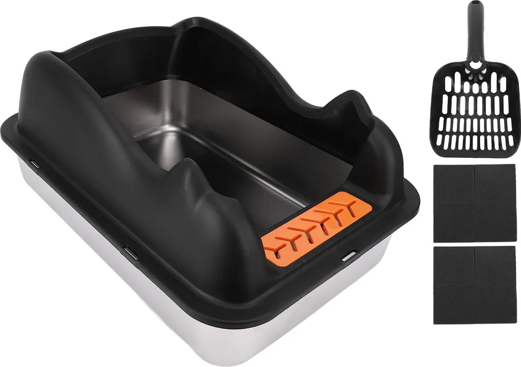 Grande litière en acier noir facile à nettoyer pour plusieurs chats