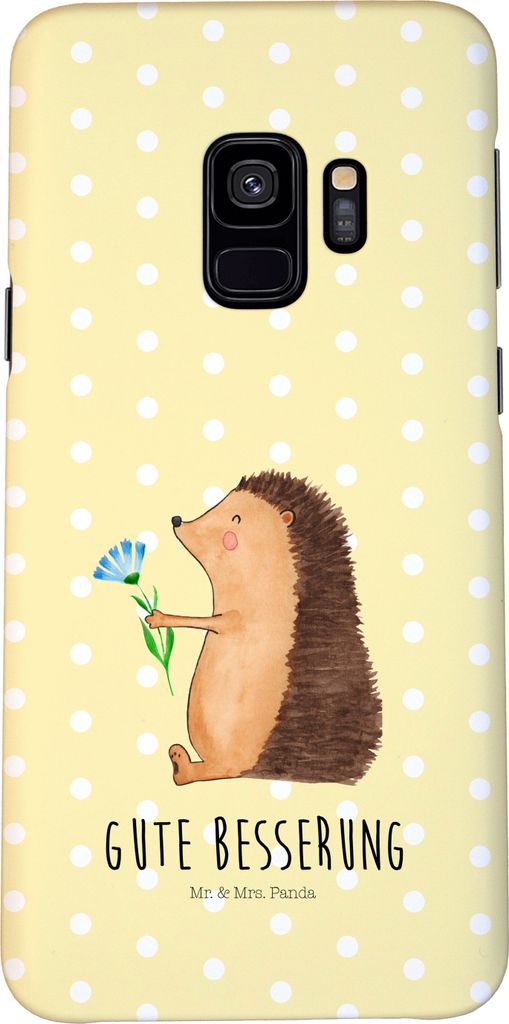 Mr. & Mrs. Panda Samsung Galaxy S9 Handyhülle Igel Blumen - Gelb Pastell - Geschenk, Besuch, Hülle, Gute Besserung, Krankenhaus, Handy Case, Schu...