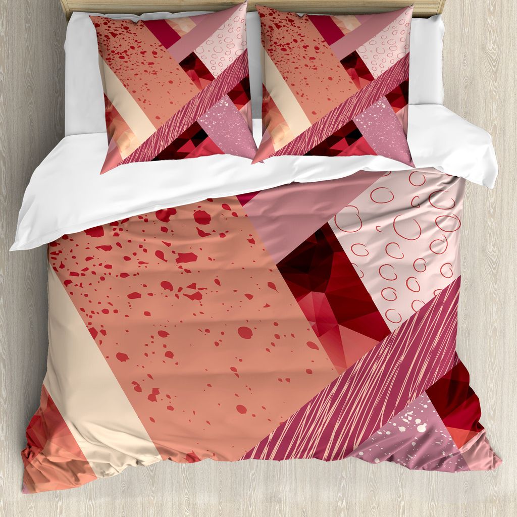 ABAKUHAUS Blassrosa Bettbezugs Set Für Doppelbetten, Geometrische Zusammenfassung, Milbensicher Allergiker geeignet mit Kissenbezügen, Hellrosa L...