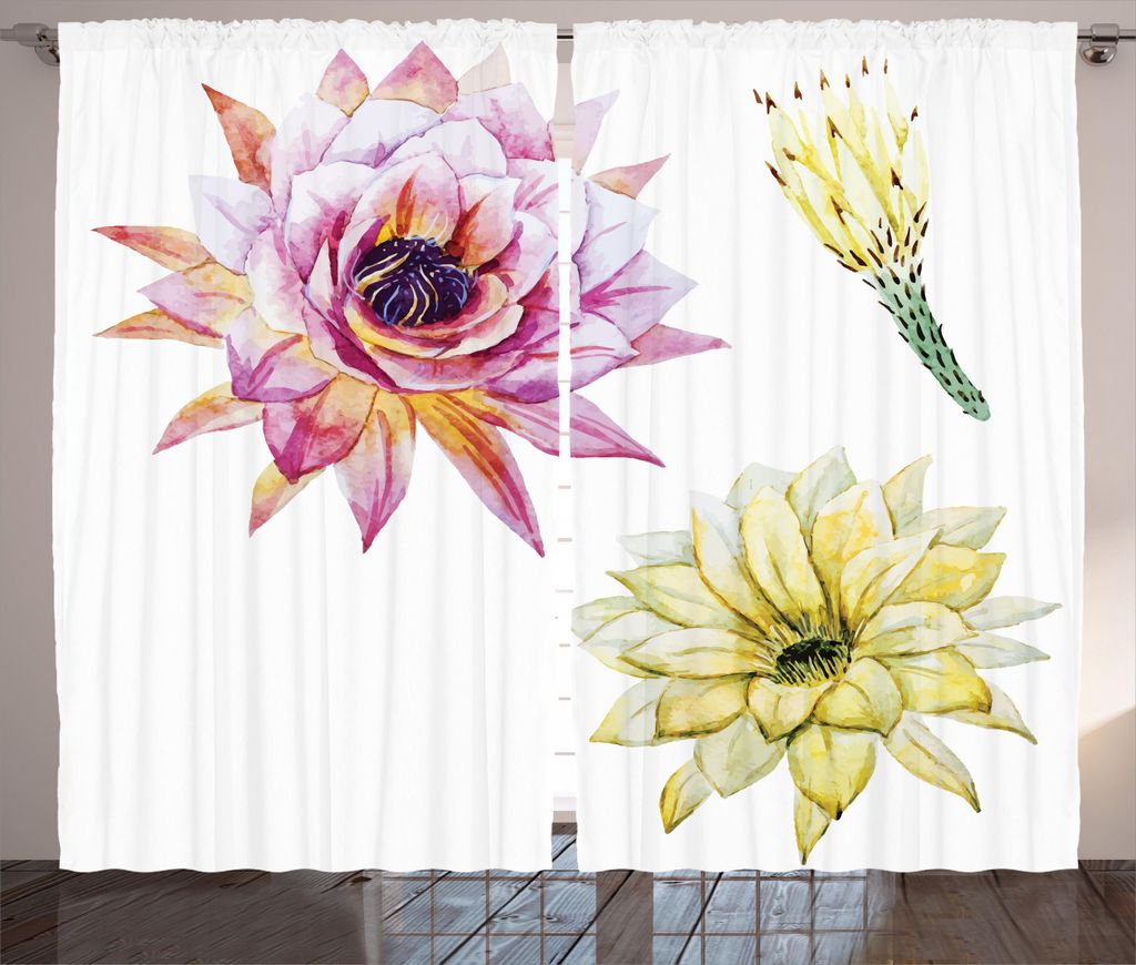 ABAKUHAUS Kaktus Rustikaler Gardine, Watercolored Blumen, Schlafzimmer Kräuselband Vorhang mit Schlaufen und Haken, 280 x 245 cm, Pink und Weiß