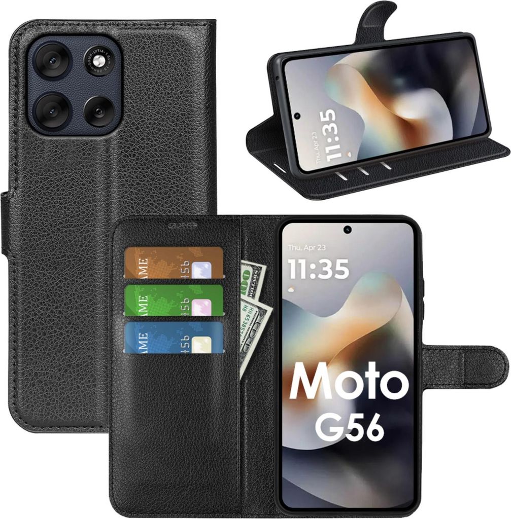 Handy Tasche für Motorola Moto G56 5G Handyhülle Flip Cover Wallet Case Hülle Etui Schwarz