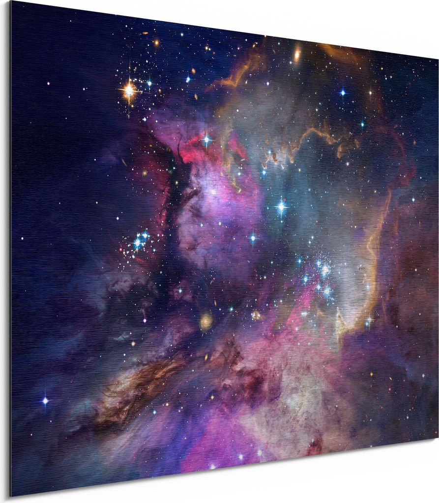 DEQORI Alu-Dibond Bild Silber 40x30 cm 'Farbenfrohe Galaxie' Wandbild Metall dünn Design