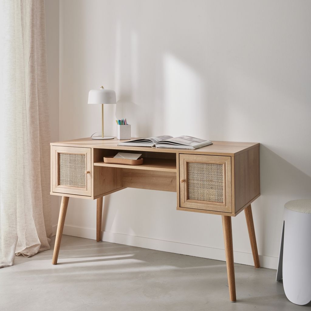 sweeek - Schreibtisch mit Rohrgeflecht und Holzdekor 2 Produktbild 5