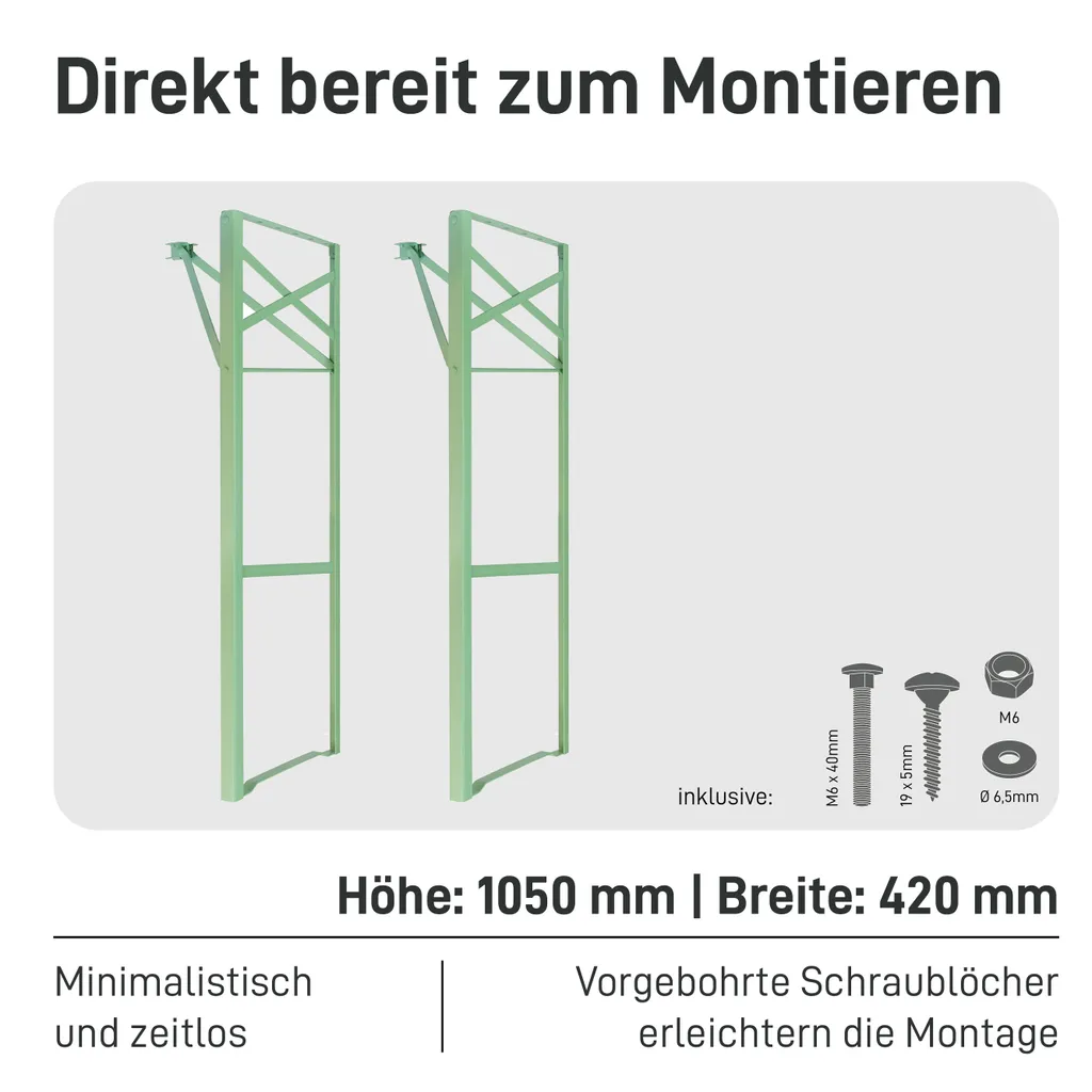 Natural Goods Berlin telaio per mobili BIERZELT, set per tenda da birra fai da te, telaio per tavolo pieghevole, telaio per panca, set per tendone, acciaio inox, H100,5 x L43cm - tavolo da bar, verde pastello, 2 pezzi - 2