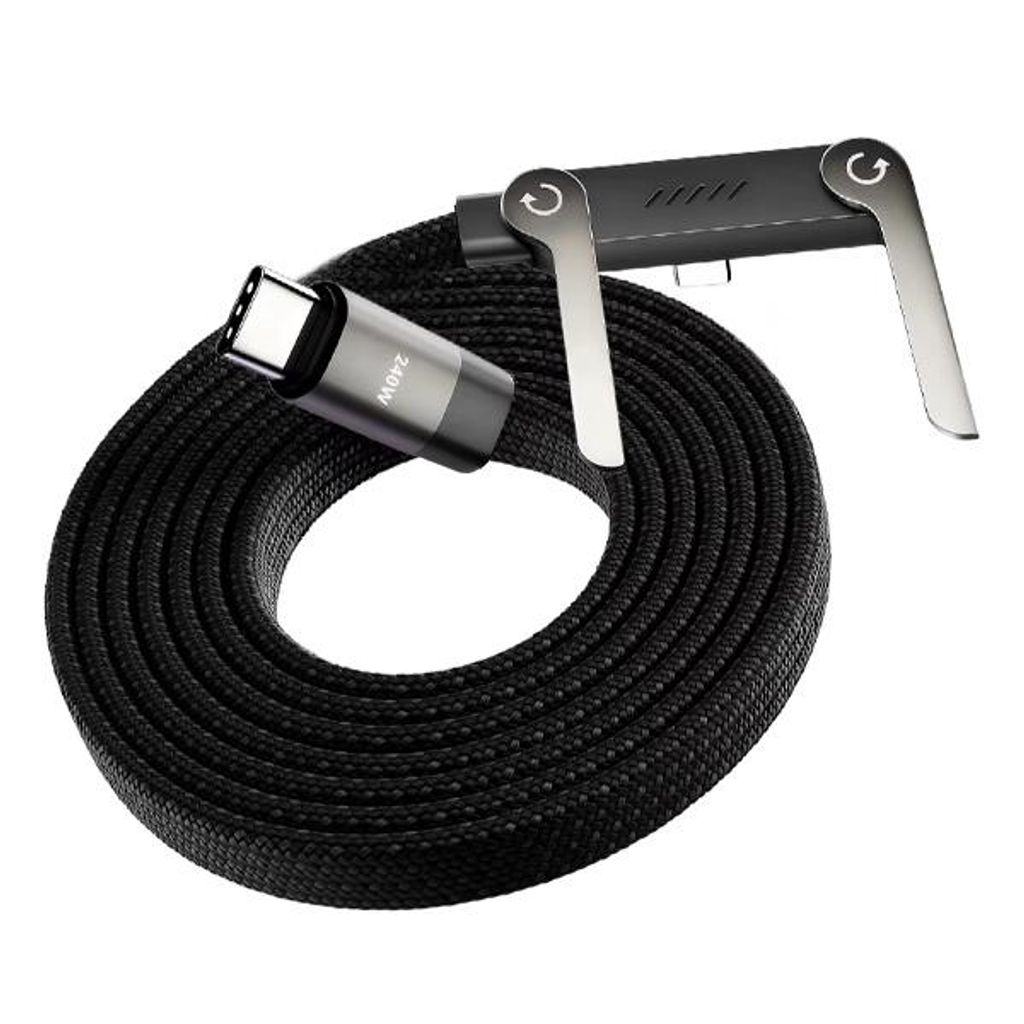 2 in 1 Ladekabel mit Stand 1 m Type C 240W Schwarz Produktbild 