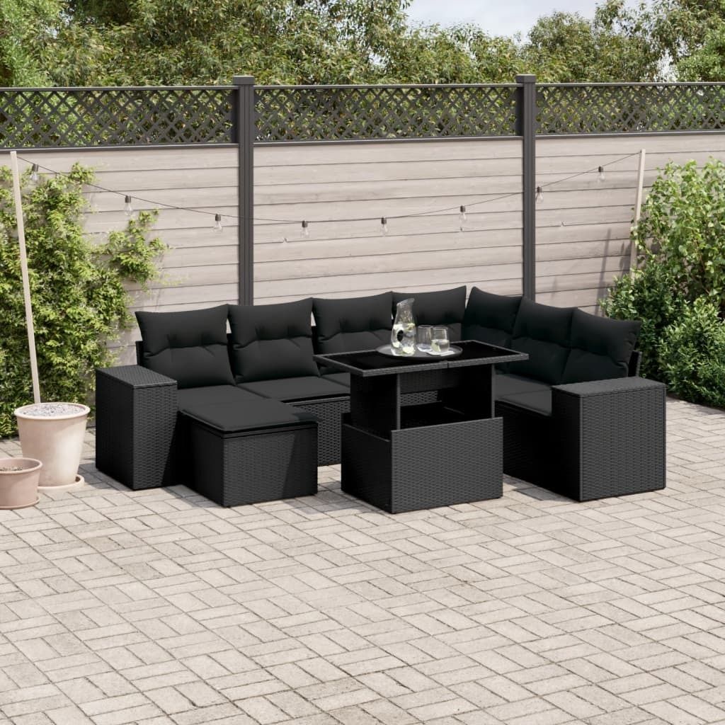The Living Store 8-tlg. Garten-Sofagarnitur mit Kissen Schwarz Poly Rattan