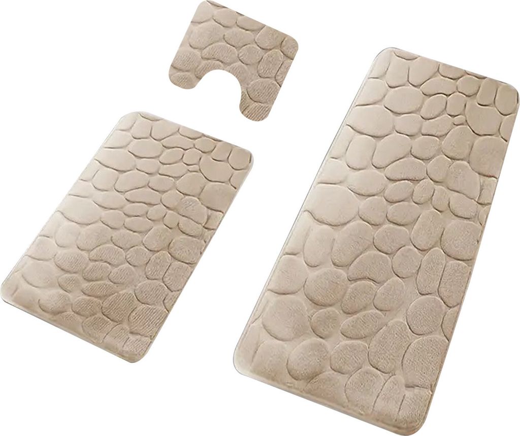 STILVORA Badematte 3-teiliges, Badezimmer-Set, rutschfeste Türmatte & Fußmatte saugfähig, Steinmuster, WC-Teppich, Badvorleger, Anti-Rutsch, Kom...