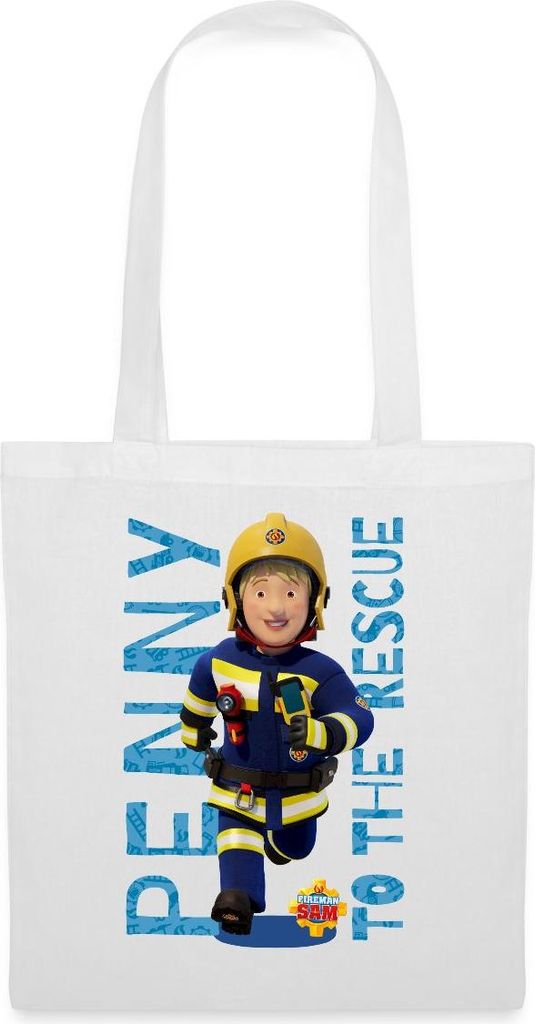 Spreadshirt Feuerwehrmann Sam Penny To The Rescue Stoffbeutel, One size, Weiß