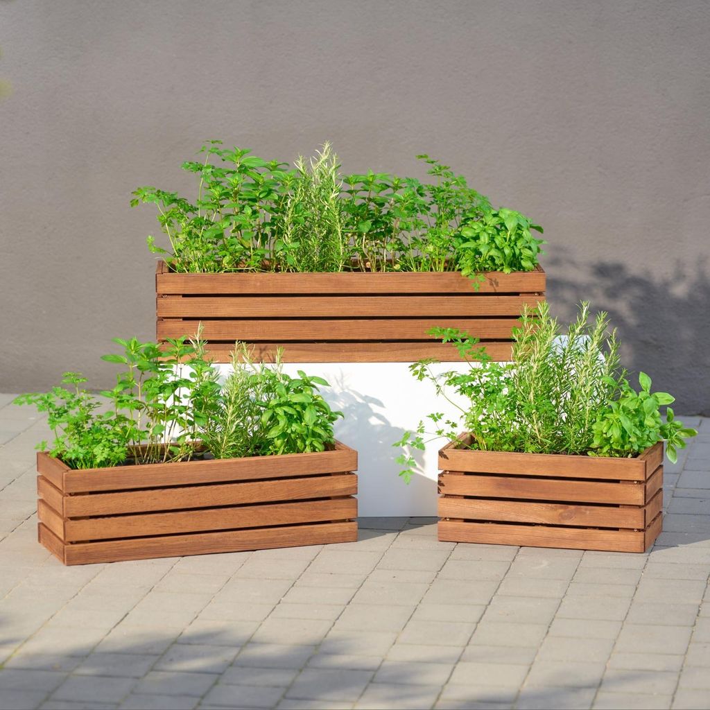Holz Pflanzkasten Blumenkasten rechteckig – braun