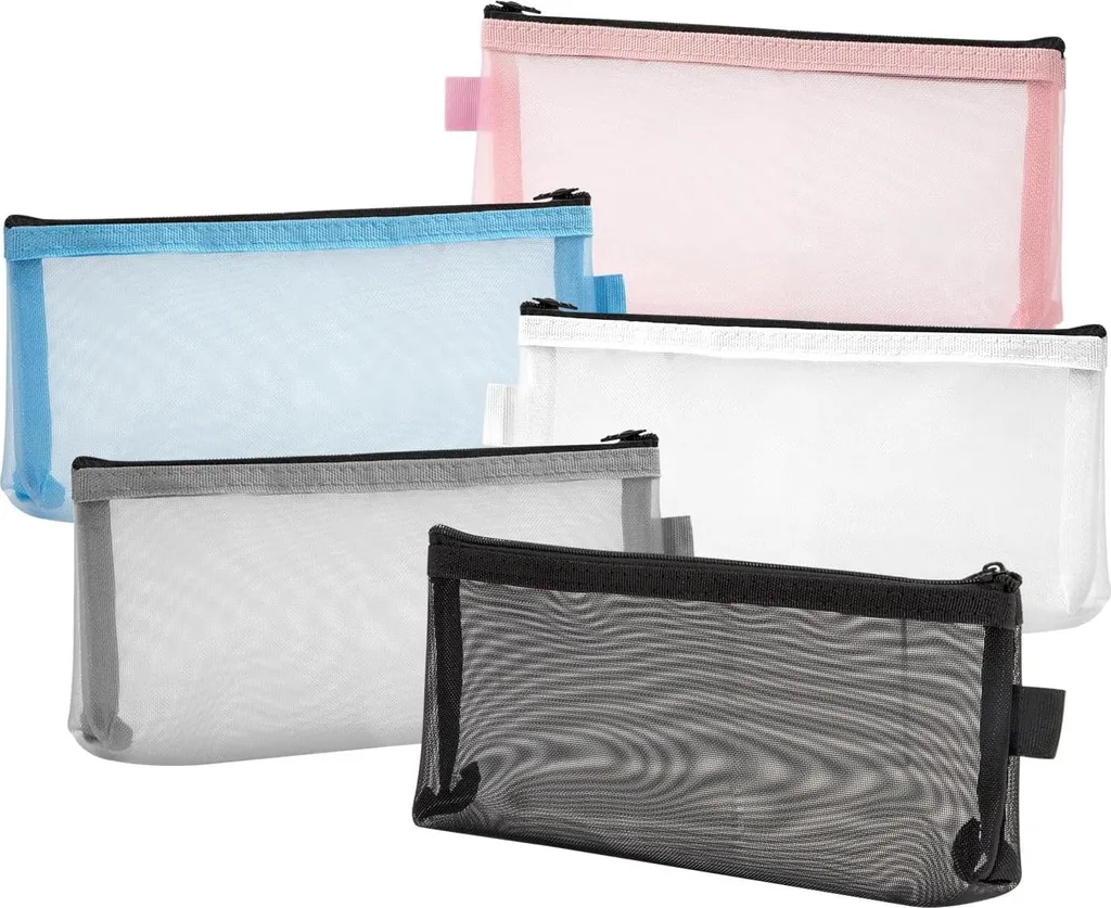 Pochette Zippée en Maille pour Fournitures de Bureau et Voyage - 5 Unités