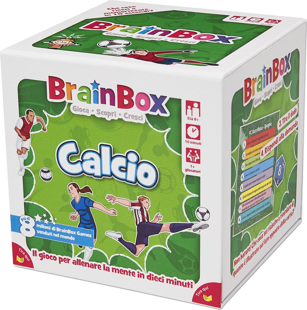 Asmodee - BrainBox: Fußball, Spiel zum Lernen und Trainieren des Geistes, 1+ Spieler, 8+ Jahre, Ed. auf Italienisch, G1-13909