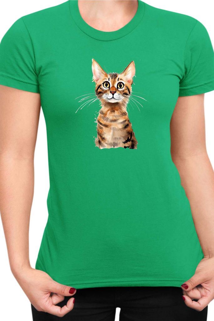 Damen T-Shirt Funny Cats Breeds Serengeti Cat, Lady 2XL / Grün