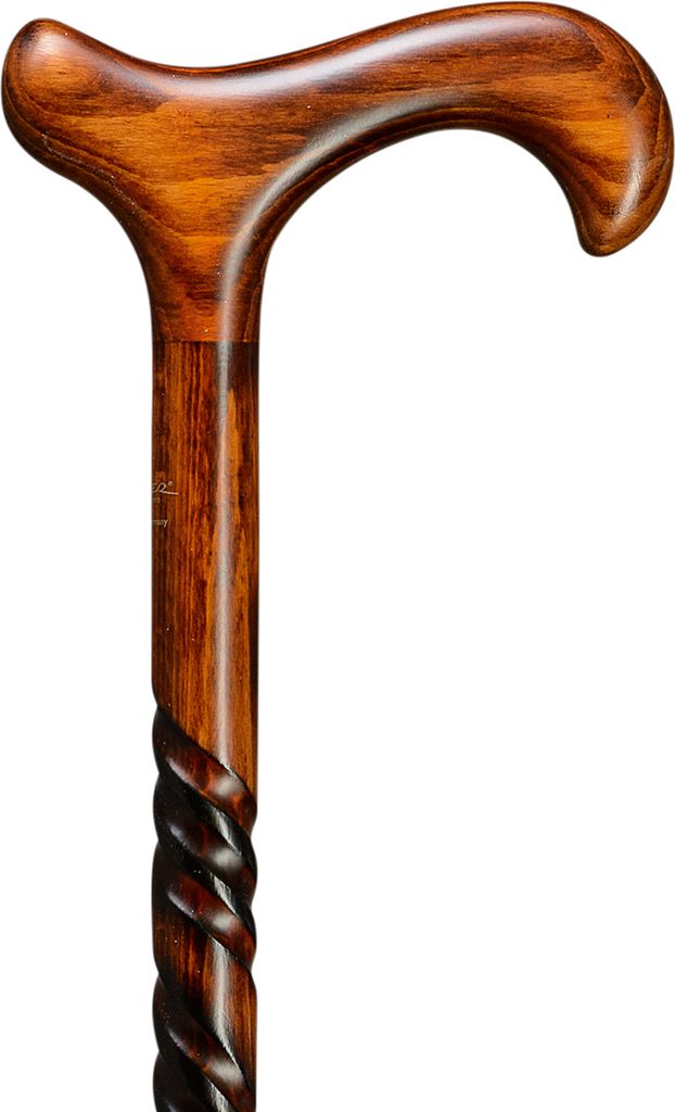 Gastrock Holz-Gehstock mit doppelter Spirale – Derby-Griff – 94 cm lang – Mit Gummikappe